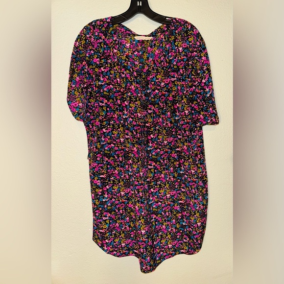 REBECCA TAYLOR 100% Silk Multicolor Floral Short Sleeve Dress Size 12 - Picture 1 of 9